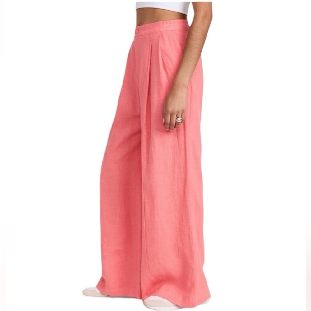 SLEEPER Dynasty Linen High Rise Wide Leg Pants Size M Coral